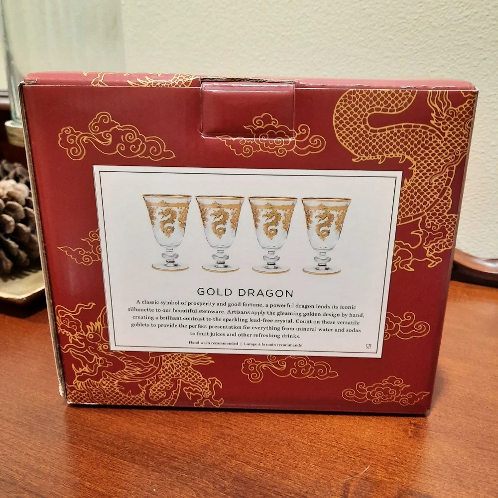 Williams Sonoma Gold Dragon Goblets NIB (4)